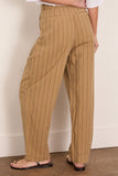 Toast Pleat Front Stripe Cotton Linen Trousers in Fennel Seed