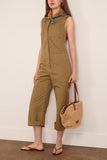 Toast Sleeveless Cotton Twill Jumpsuit in Olive Leaf