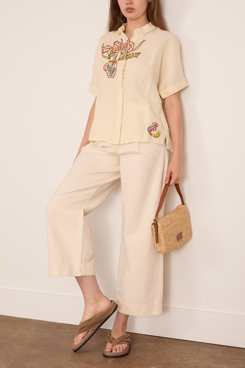 Toast Embroidered Al Fresco Linen Shirt in Lemon Posset