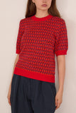 Toast Jacquard Knitted Cotton Top in Red Multi