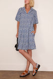 Marni Twisted Check Organic Cotton Poplin Dress in Light Blue