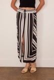 Brandon Maxwell The Jameson Twill Drawstring Skirt in Black/White Stripe