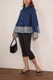 Brandon Maxwell The Wells Trapeze Denim Jacket with Cuff Detail in Indigo