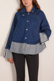 Brandon Maxwell The Wells Trapeze Denim Jacket with Cuff Detail in Indigo