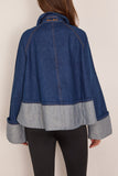 Brandon Maxwell The Wells Trapeze Denim Jacket with Cuff Detail in Indigo