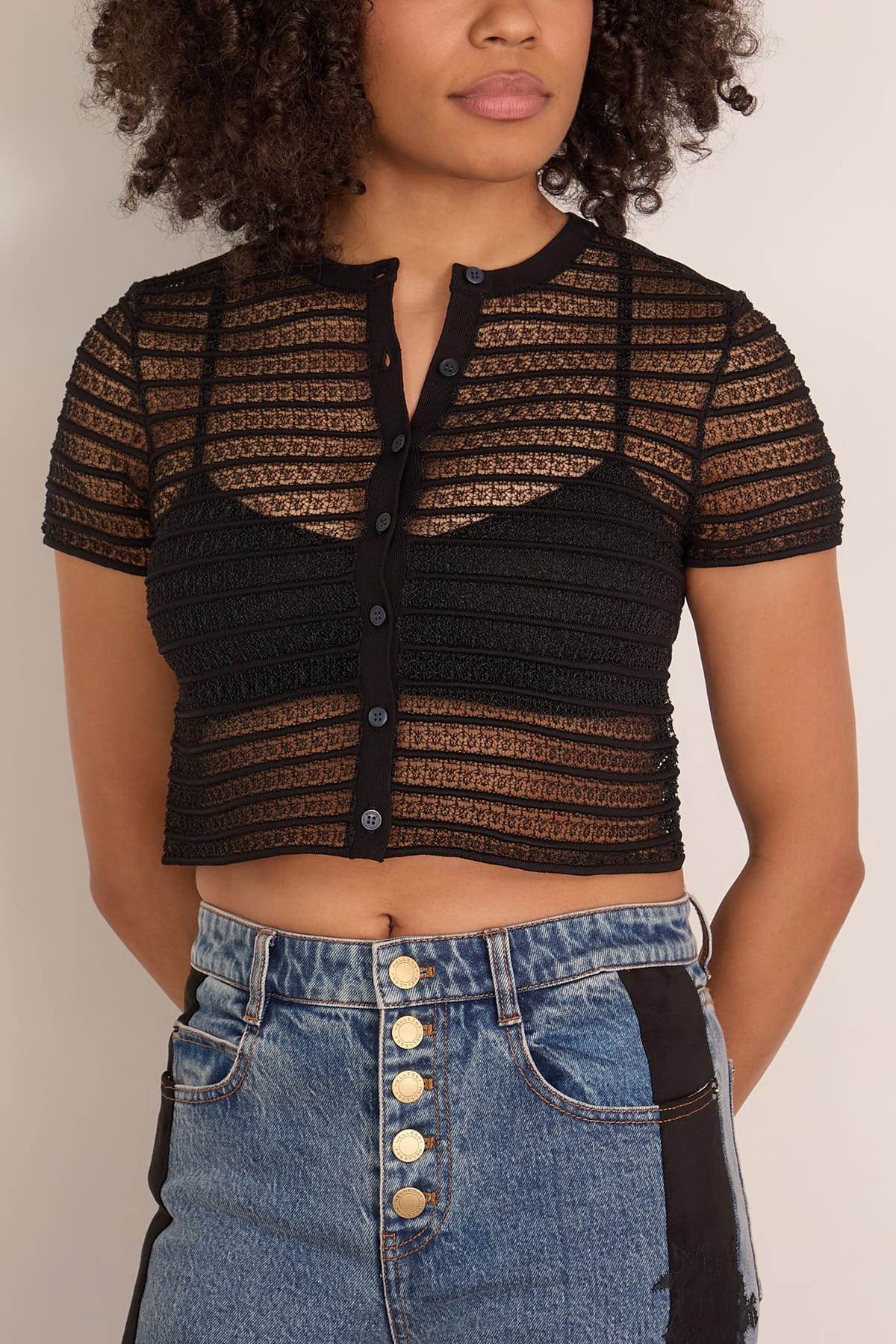 Simkhai Holli Short Sleeve Cardigan in Black
