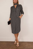 Maria McManus V-Neck Scarf Dress in Black Stripe
