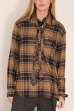 Sacai Bijou Embroidery Plaid Flannel Shirt in Black x Beige