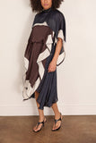 Sacai Satin x Chiffon Dress in Brown x Ecru