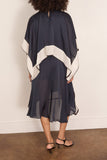 Sacai Satin x Chiffon Dress in Brown x Ecru