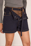 Sacai Denim x Nylon Twill Shorts in Navy x Brown