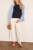 Sacai Poplin x Cotton Knit Pullover in Navy x Light Blue Stripe