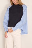 Sacai Poplin x Cotton Knit Pullover in Navy x Light Blue Stripe