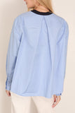 Sacai Poplin x Cotton Knit Pullover in Navy x Light Blue Stripe