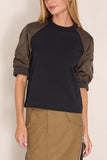 Sacai Nylon Twill x Cotton Jersey T-Shirt in Navy x Dark Khaki