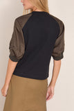 Sacai Nylon Twill x Cotton Jersey T-Shirt in Navy x Dark Khaki