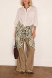 R13 Drop Neck Shirt in White Narrow Brown Stripe