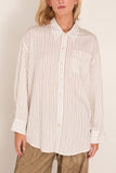 R13 Drop Neck Shirt in White Narrow Brown Stripe