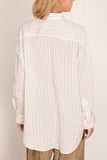 R13 Drop Neck Shirt in White Narrow Brown Stripe