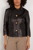 R13 Relaxed Button Front Leather Jacket in Black
