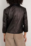 R13 Relaxed Button Front Leather Jacket in Black