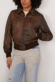 R13 Boyfriend Leather Bomber in Brown