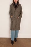 R13 Double Layer Reversible Raw Cut Coat in Khaki Black Mini Houndstooth