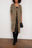R13 Printed Long Cardigan in Light Brown Leopard
