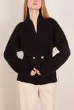 Brandon Maxwell The Lowen Double Breasted Shawl Cardigan in Black
