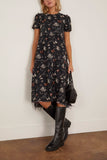 R13 Reversible Shredded Relaxed Midi Dress in Black Butterflies with Plaid