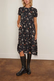 R13 Reversible Shredded Relaxed Midi Dress in Black Butterflies with Plaid