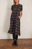 R13 Reversible Shredded Relaxed Midi Dress in Black Butterflies with Plaid