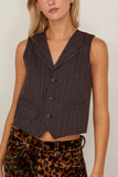 R13 Single Breasted Shrunken Vest in Black Multi Stripe