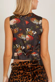 R13 Single Breasted Shrunken Vest in Black Multi Stripe
