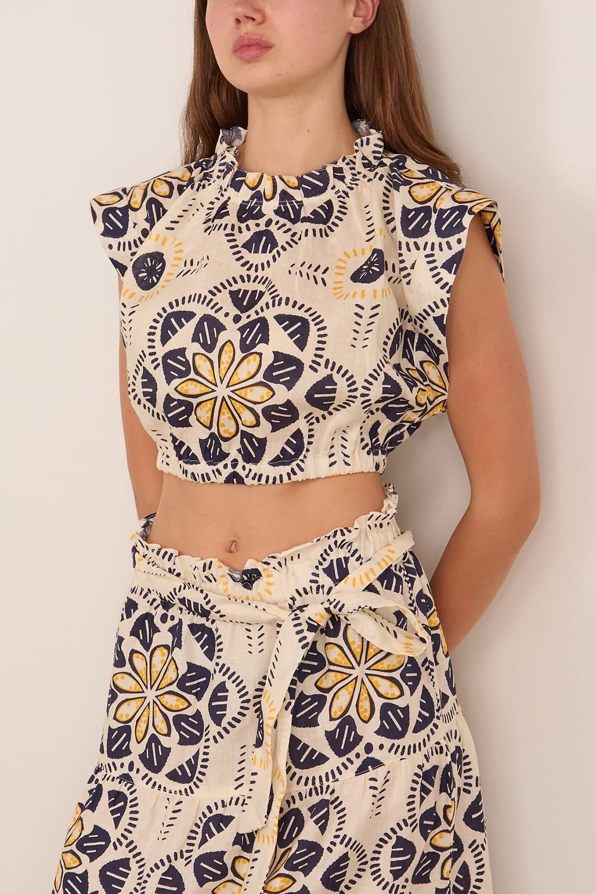 Lemlem Muna Ruched Crop Top in Adey Soleil