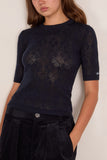 Sea Jane Argyle Short Sleeve Crew Sweater in Navy