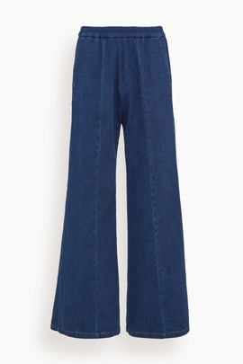 Cotton Denim Cavalry Elasticated Wide Leg Pants in Indigo