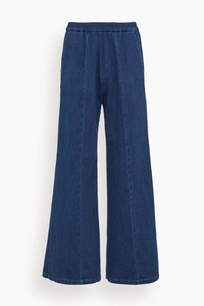 Cotton Denim Cavalry Elasticated Wide Leg Pants in Indigo