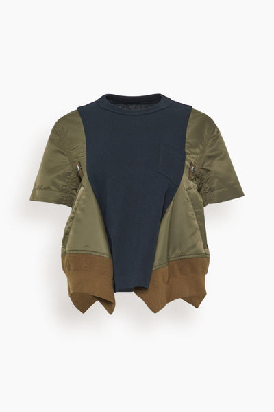 Nylon Twill x Cotton Jersey T-Shirt in Dark Khaki/Navy