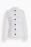 Brandon Maxwell The Gage Fitted Button Up Jacket with Pockets in White