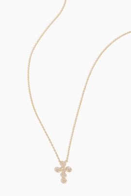 Pave Diamond Cross Necklace in 14k Yellow Gold