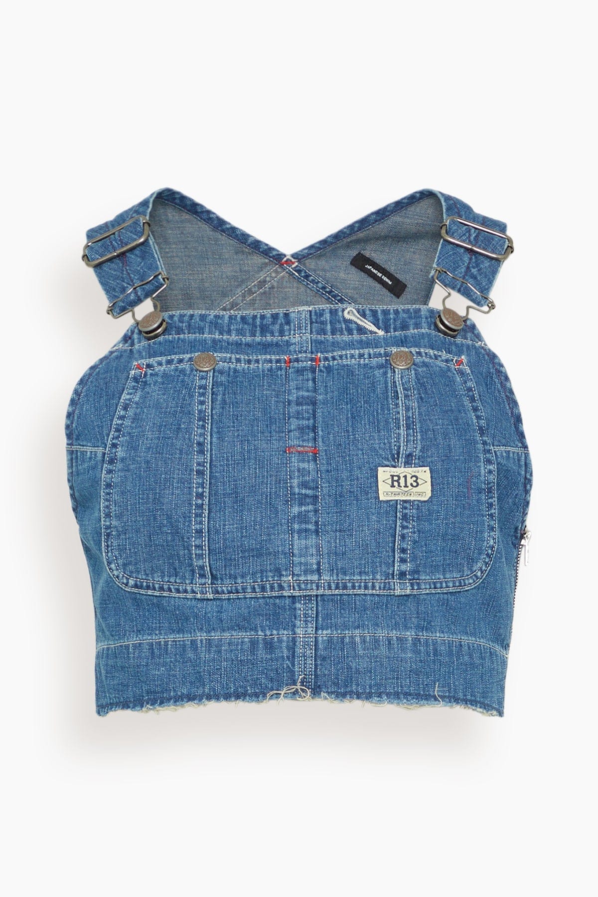 R13 Overall Bib Bustier in Noise Blue