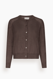 Loulou de Saison Kita Fine Crewneck Cardigan in Brown Melange