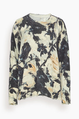 Printed Boyfriend Sweater in Black and Cream Floral