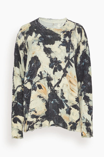 Printed Boyfriend Sweater in Black and Cream Floral
