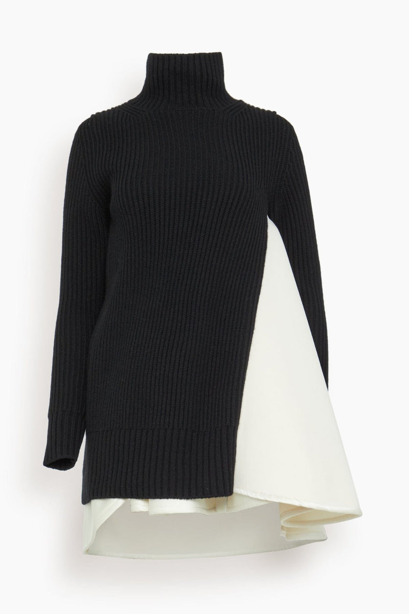Sacai Wool Knit x Satin Bonding Dress in Black x Off White