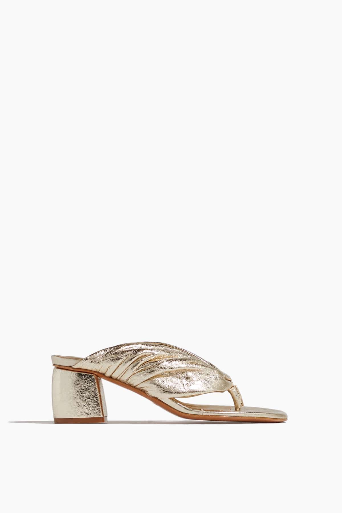 Forte Forte Laminated Leather Heeled Thong Sandals in Silver