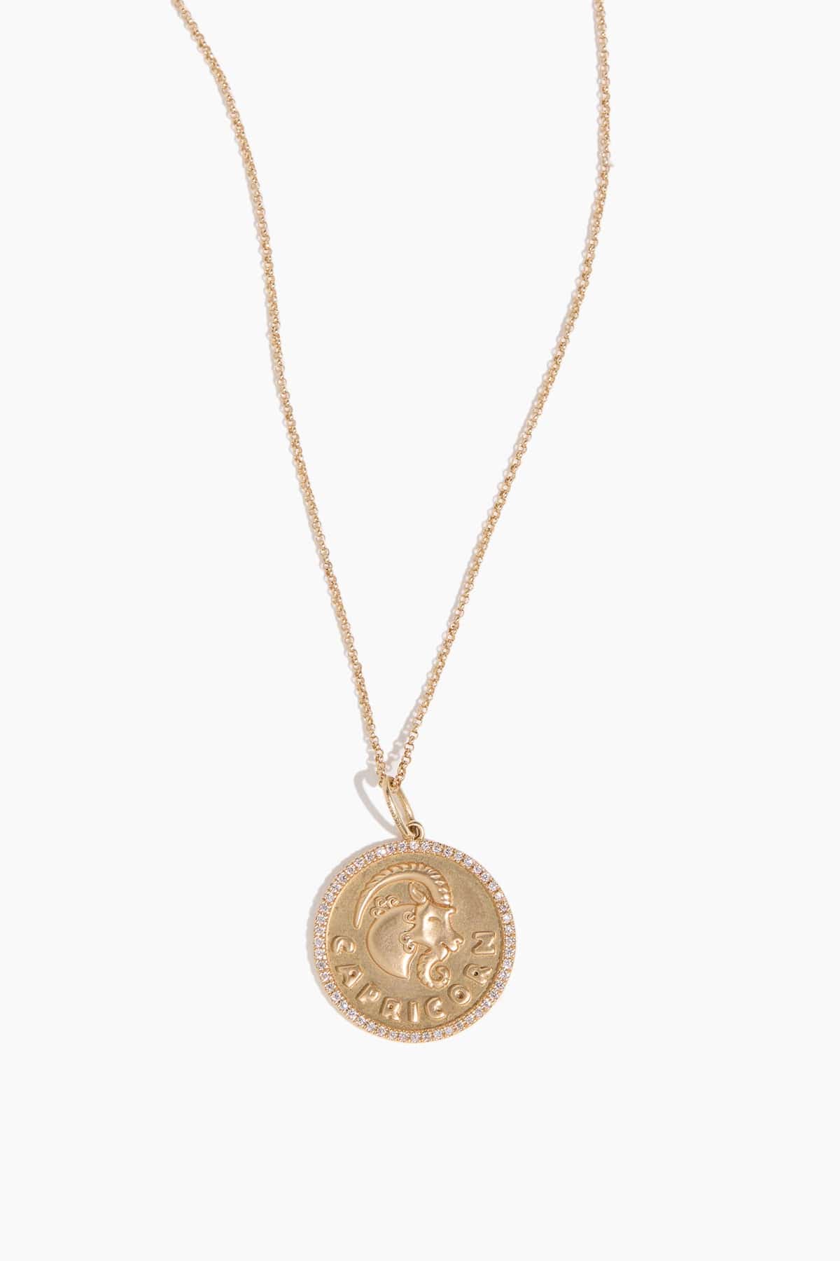 Stoned Fine Jewelry Capricorn Zodiac Necklace with Diamonds in 14k Yellow Gold