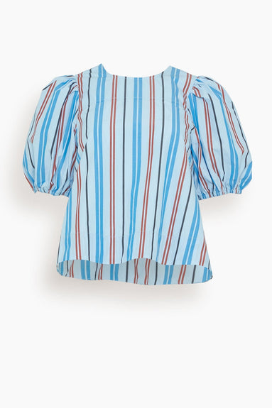 Ganni Tops Stripe Cotton Open Back Top in Brilliant Blue