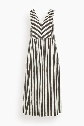 Wave Stripe Block Print Dress in Ecru/Chocolate